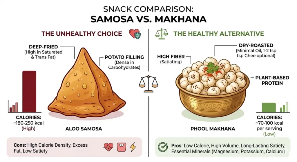 Samosa vs Makhana Calories Comparison (Healthy Snack Guide)