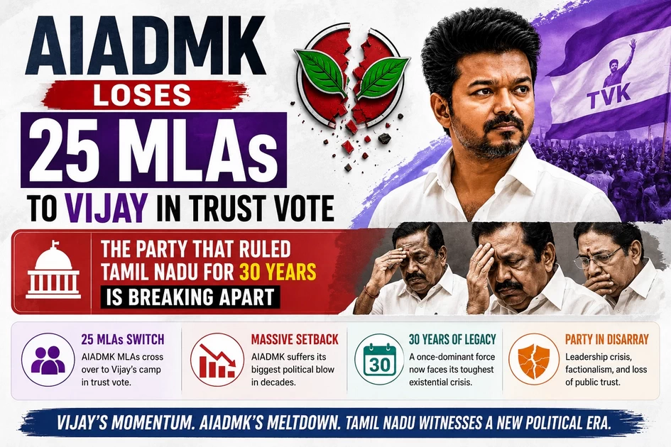AIADMK Loses 25 MLAs to Vijay in Trust Vote – The Party That Ruled Tamil Nadu for 30 Years is Breaking Apart